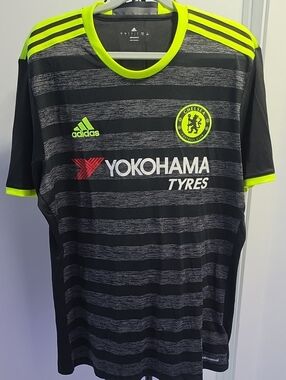 adidas Chelsea Football Shirt - Black with Neon Yellow Trim